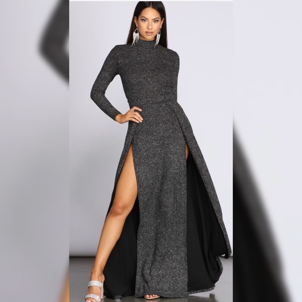 Long sleeve glitter dress with slits!